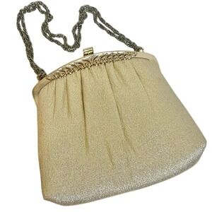Vintage Purse Women's Gold Lame' Metal Chain Satin Interior‎ Gold Hardware